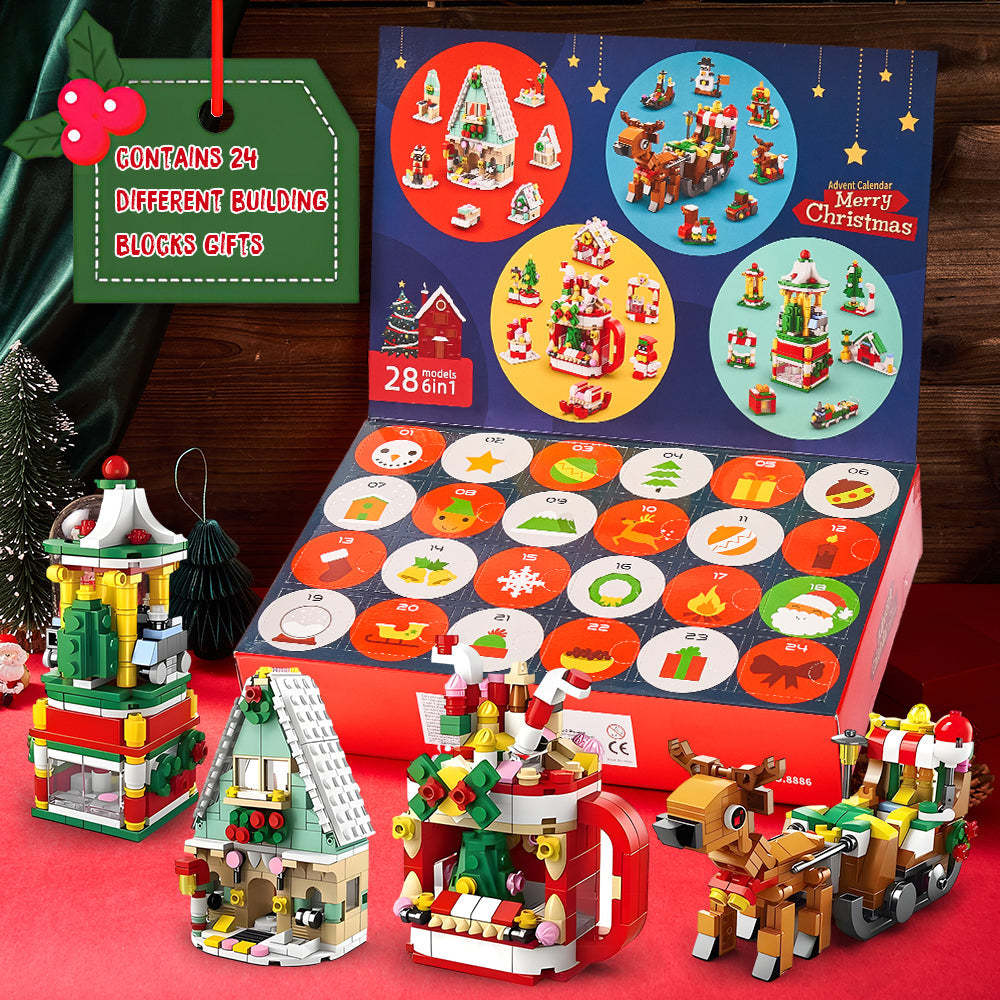 Boîte Aveugle De Figurines De Traîneau De Noël En Brique, Boîte Aveugle Surprise De Figurines De Brique De Noël, Boîte Cadeau De Compte À Rebours De 24 Calendriers - minebrickfr