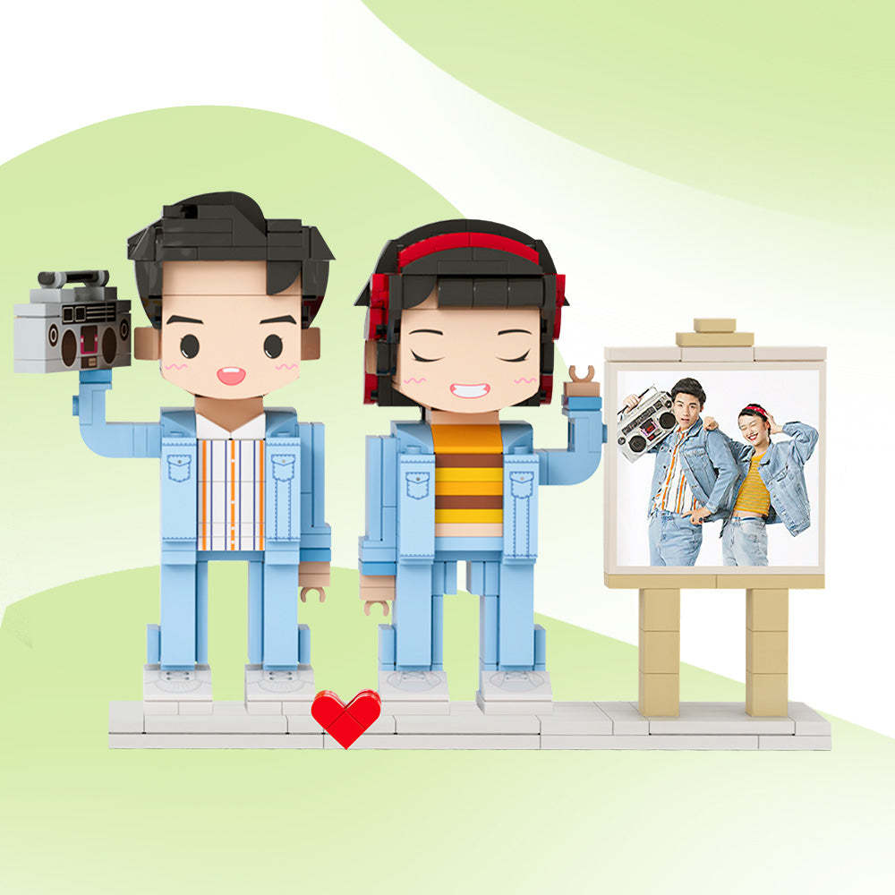 Cadre Photo personnalisable pour 2 personnes, cadeaux d'anniversaire, corps complet,Jouets en Briques Personnalisés mignonnes, petit bloc de particules