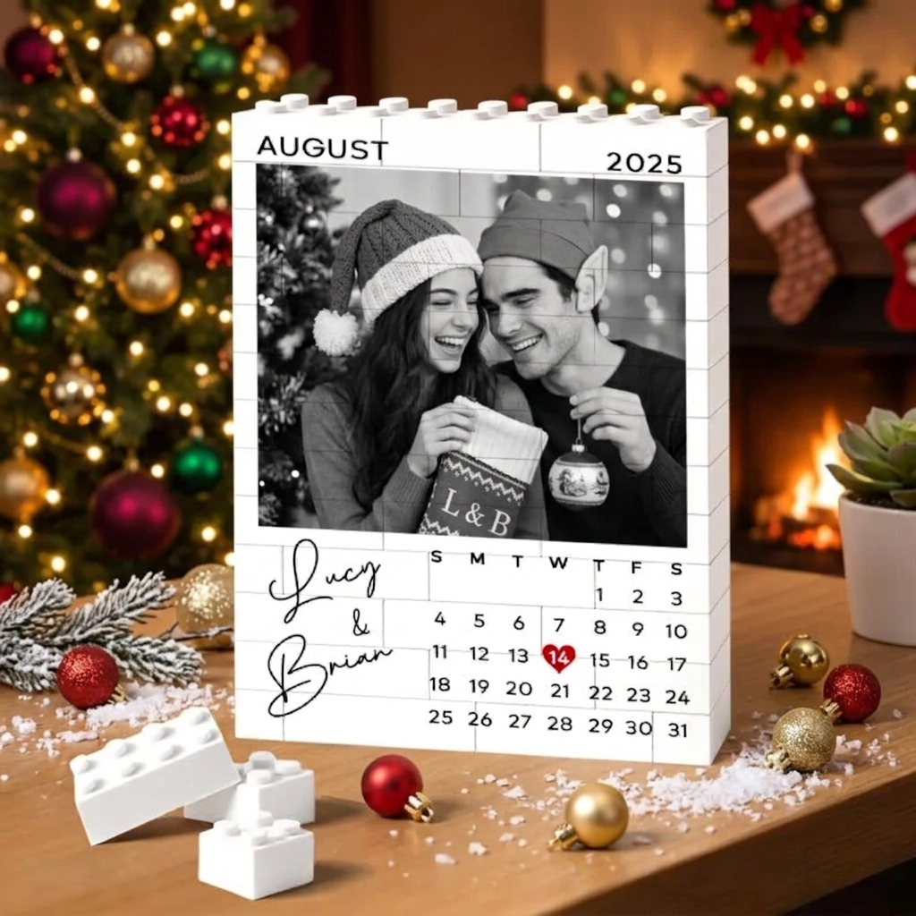 Cadre De Puzzle En Brique Photo Personnalisé - Cadeau De Noël Personnalisé Pour Les Couples Et La Famille - 