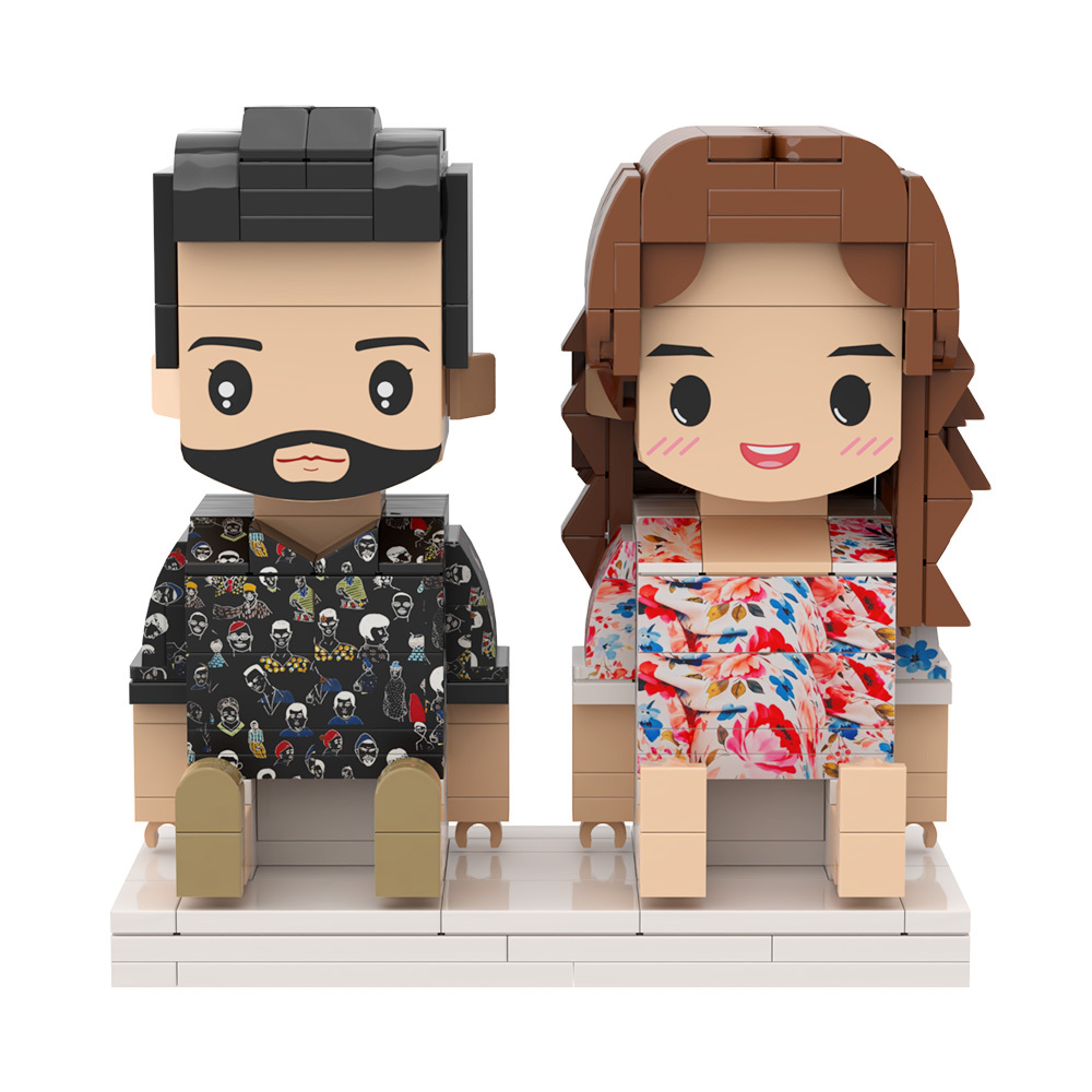 Figurines En Brique Personnalisées Pour 2 Personnes, Corps Entièrement Personnalisé, Figurines En Brique Assise Persanalisées, Cadeaux De Couple Doux - 