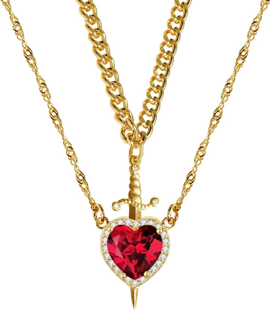 Collier Épée Et Cœur Pour Couples, En Acier Inoxydable, Chaîne Torsadée Effet Vague, Style Cubain, Ensemble Bijou Délicat Et Tendance Assorti. - 