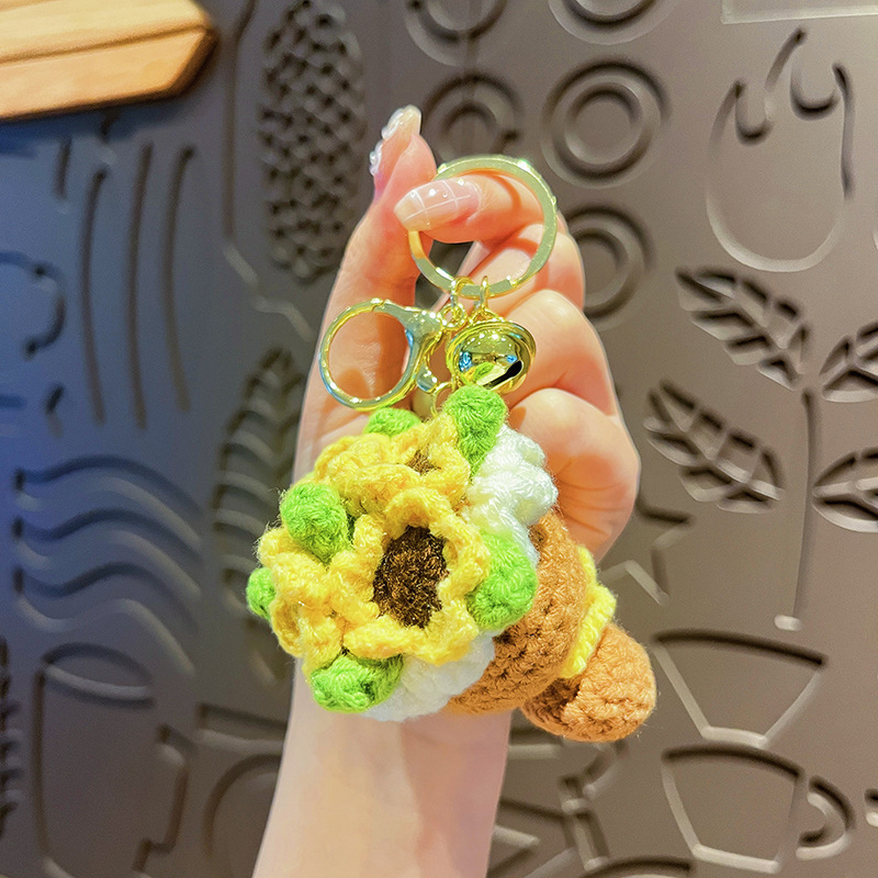 Porte-clés Rose Tissé À La Main – Élégant Porte-clés Floral Pour Femme, Accessoire De Sac Bohème Chic, Idée Cadeau - 