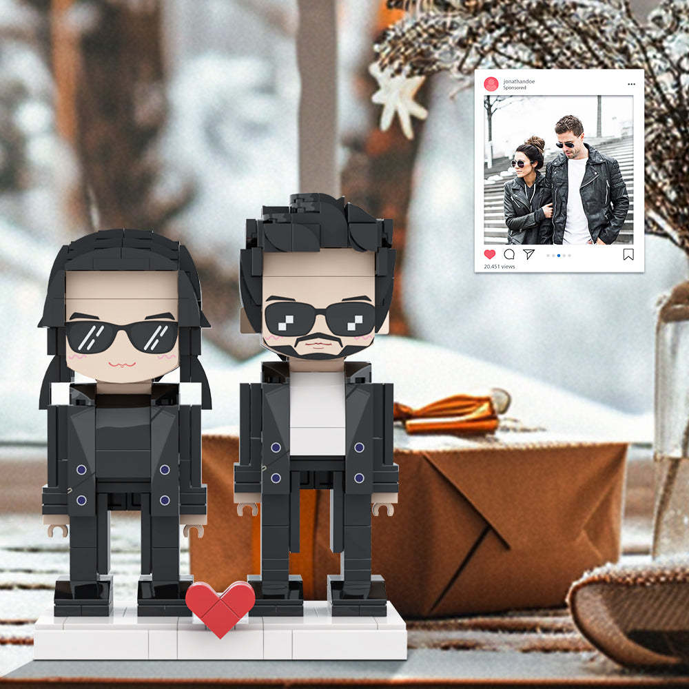 Cool Couple Personnalisable Entièrement Corps 2 Personnes Figurines En Brique Personnalisées Personnalisé Mignon Visage Figurines En Brique Cadeaux Pour Les Couples - minebrickfr