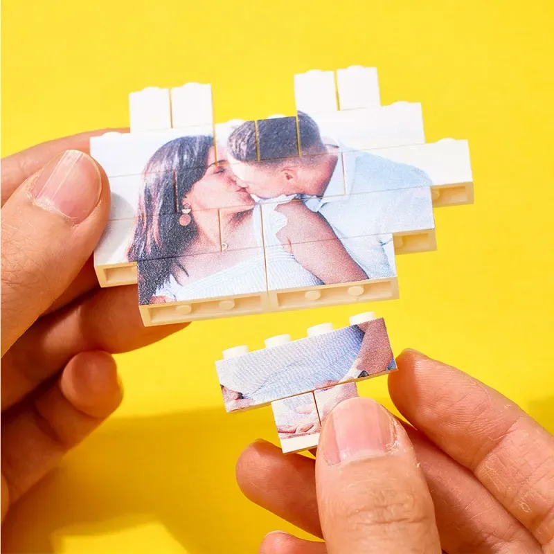 Cadeau D'anniversaire De Mariage : Brique De Construction Personnalisée En Forme De Cœur Avec Photo. - 