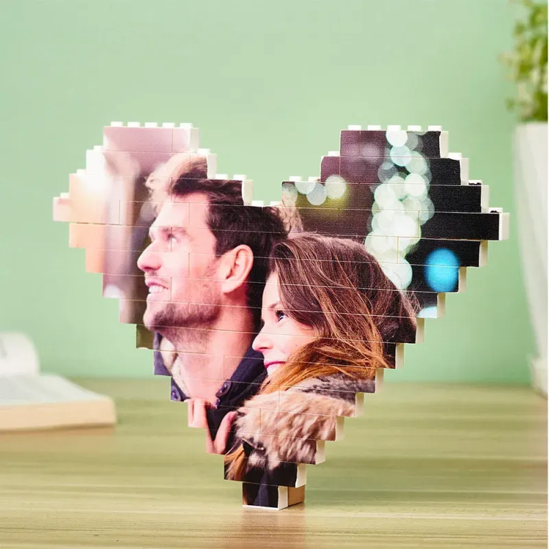 Cadeau D'anniversaire De Mariage : Brique De Construction Personnalisée En Forme De Cœur Avec Photo. - 