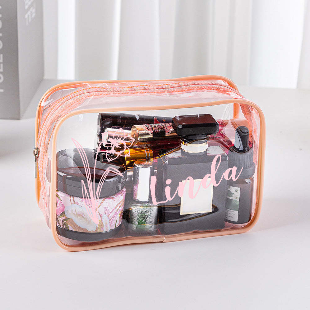 Trousse De Maquillage Transparente Personnalisée Avec Nom De Fleur De Naissance, Cadeau D'anniversaire, De Mariage Ou De Voyage Pour Elle - 