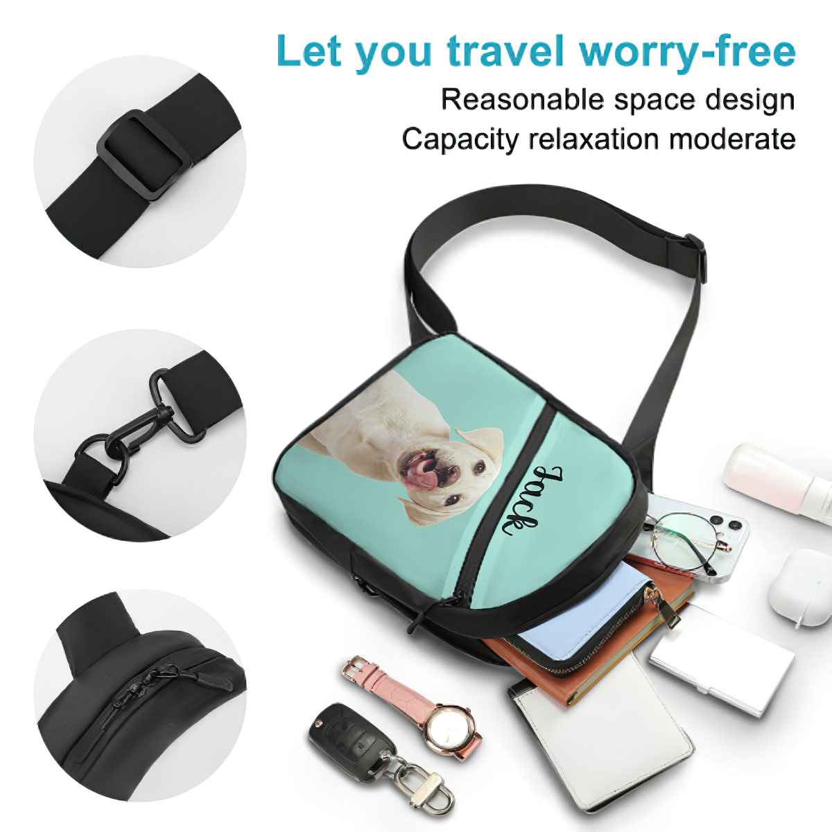 Sac De Poitrine Fonctionnel Personnalisé Avec Photo Pour Homme, Sac Streetwear, Texte Personnalisé, Sac Ceinture Noir Pour Femme, Sac À Bandoulière - 