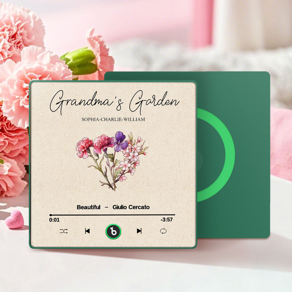 Bouquet De Fleurs De Naissance Rétro Du Jardin De Grand-mère, Aimant De Réfrigérateur Musical Personnalisé, Cadeau Pour Grand-mère, Maman - 