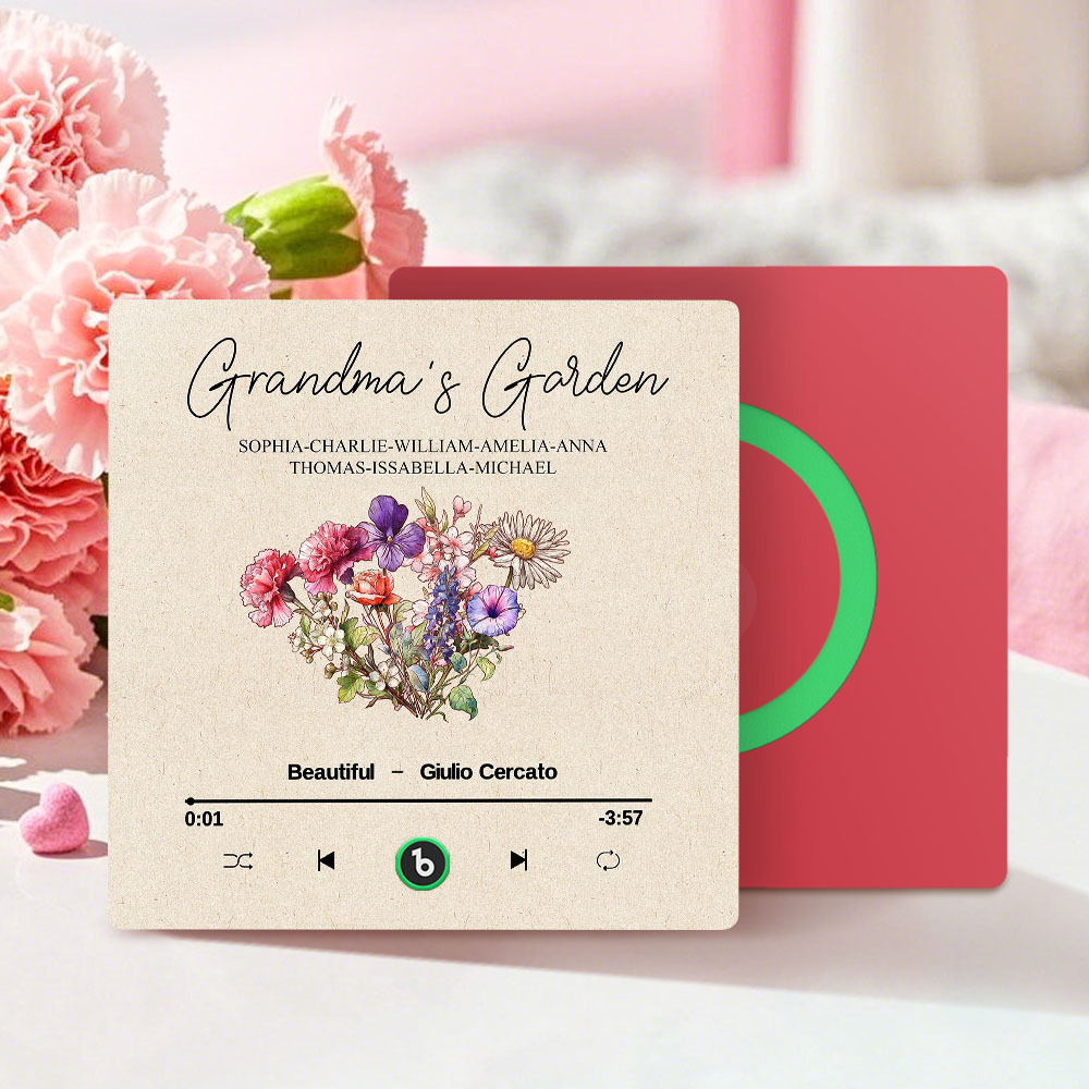 Bouquet De Fleurs De Naissance Rétro Du Jardin De Grand-mère, Aimant De Réfrigérateur Musical Personnalisé, Cadeau Pour Grand-mère, Maman - 