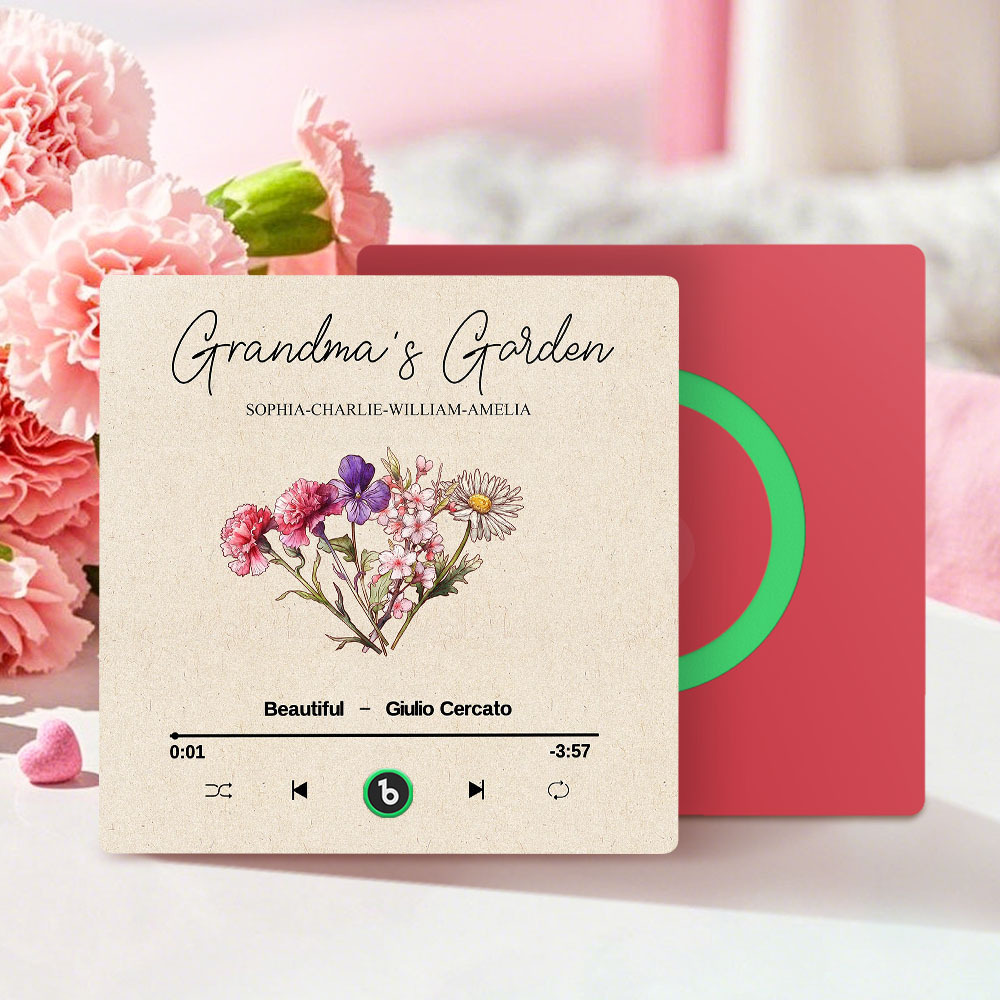 Bouquet De Fleurs De Naissance Rétro Du Jardin De Grand-mère, Aimant De Réfrigérateur Musical Personnalisé, Cadeau Pour Grand-mère, Maman - 