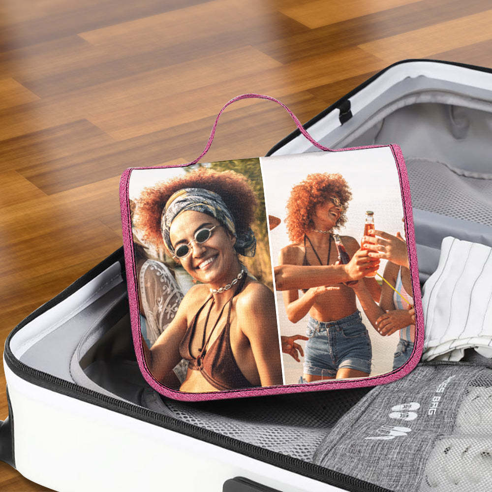 Trousse De Toilette Personnalisée À Suspendre Avec Photo, Organiseur De Voyage Personnalisé Pour Cosmétiques Et Maquillage, Pour Hommes Et Femmes - 