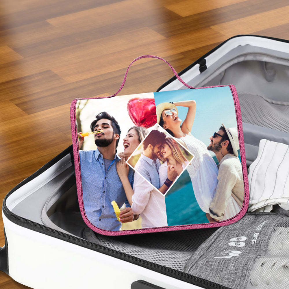 Trousse De Toilette Personnalisée À Suspendre Avec Photo, Organiseur De Voyage Personnalisé Pour Cosmétiques Et Maquillage, Pour Hommes Et Femmes - 