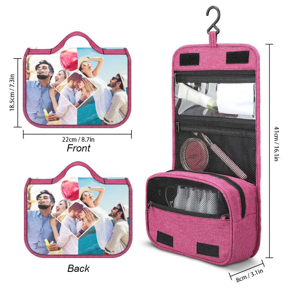 Trousse De Toilette Personnalisée À Suspendre Avec Photo, Organiseur De Voyage Personnalisé Pour Cosmétiques Et Maquillage, Pour Hommes Et Femmes - 