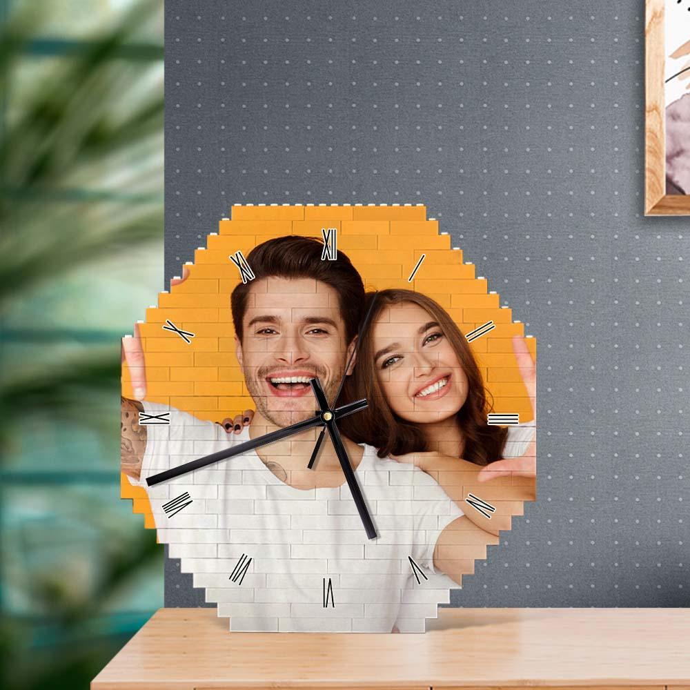 Bloc de construction personnalisé horloge murale personnalité Puzzle personnalisé Photo pointeur brique horloge - soufeelus