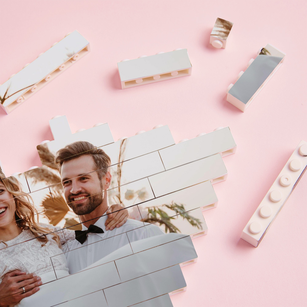 Cadeau D'anniversaire De Mariage : Brique De Construction Personnalisée En Forme De Cœur Avec Photo. - 