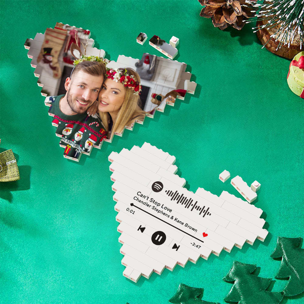 Brique De Construction Personnalisée Avec Code Musical, Bloc Photo Personnalisé En Forme De Cœur, Cadeau De Saint-valentin - 