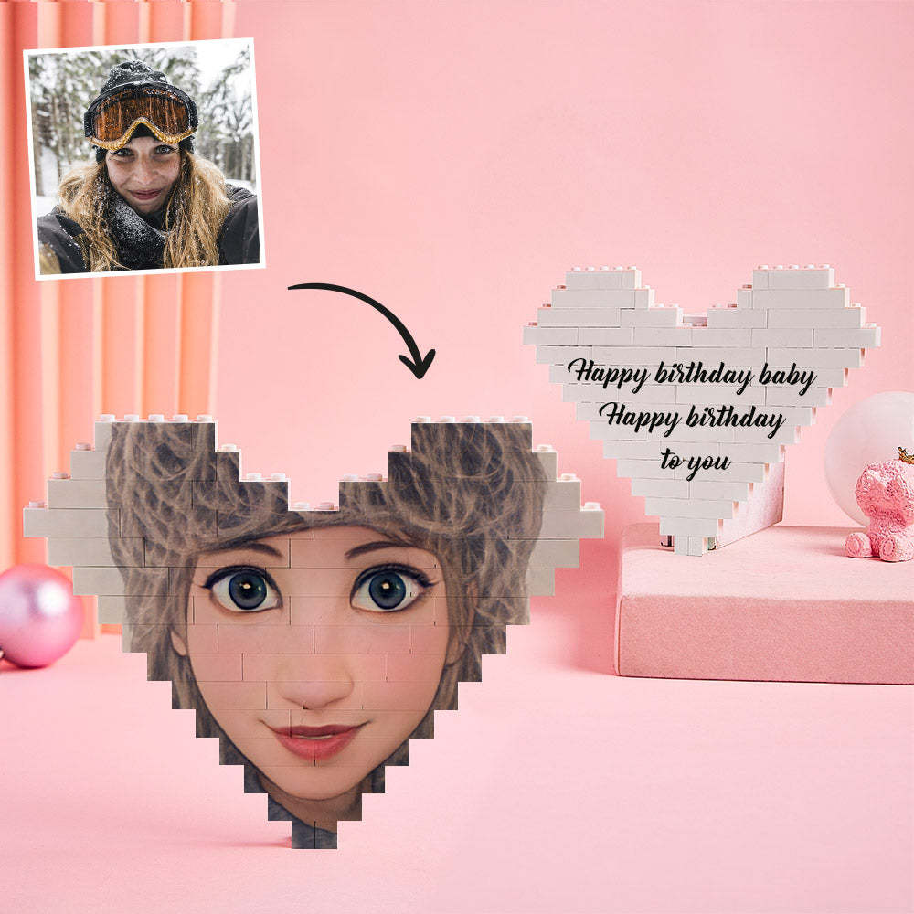 Brique De Construction Personnalisée En Forme De Cœur Avec Avatar De Dessin Animé - Cadeau De Noël - 