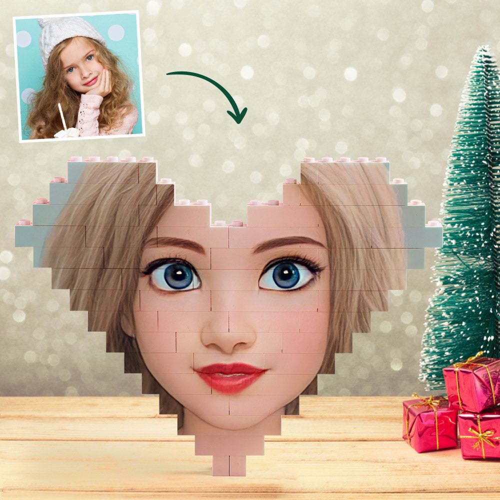 Brique De Construction Personnalisée En Forme De Cœur Avec Avatar De Dessin Animé - Cadeau De Noël - 