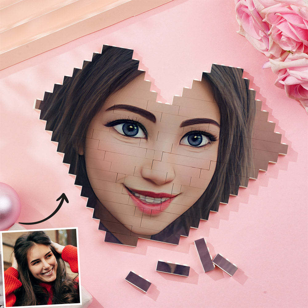 Brique De Construction Personnalisée En Forme De Cœur Avec Avatar De Dessin Animé - Cadeau De Noël - 