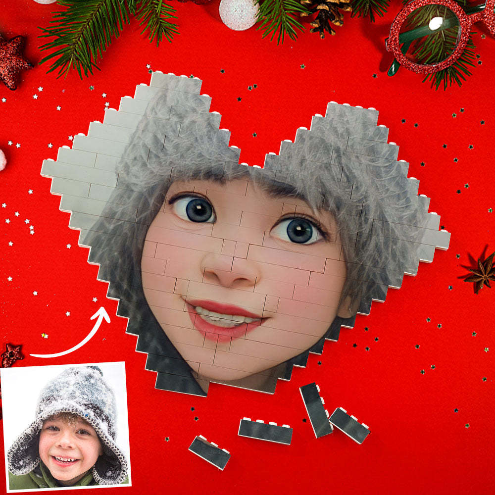 Brique De Construction Personnalisée En Forme De Cœur Avec Avatar De Dessin Animé - Cadeau De Noël - 