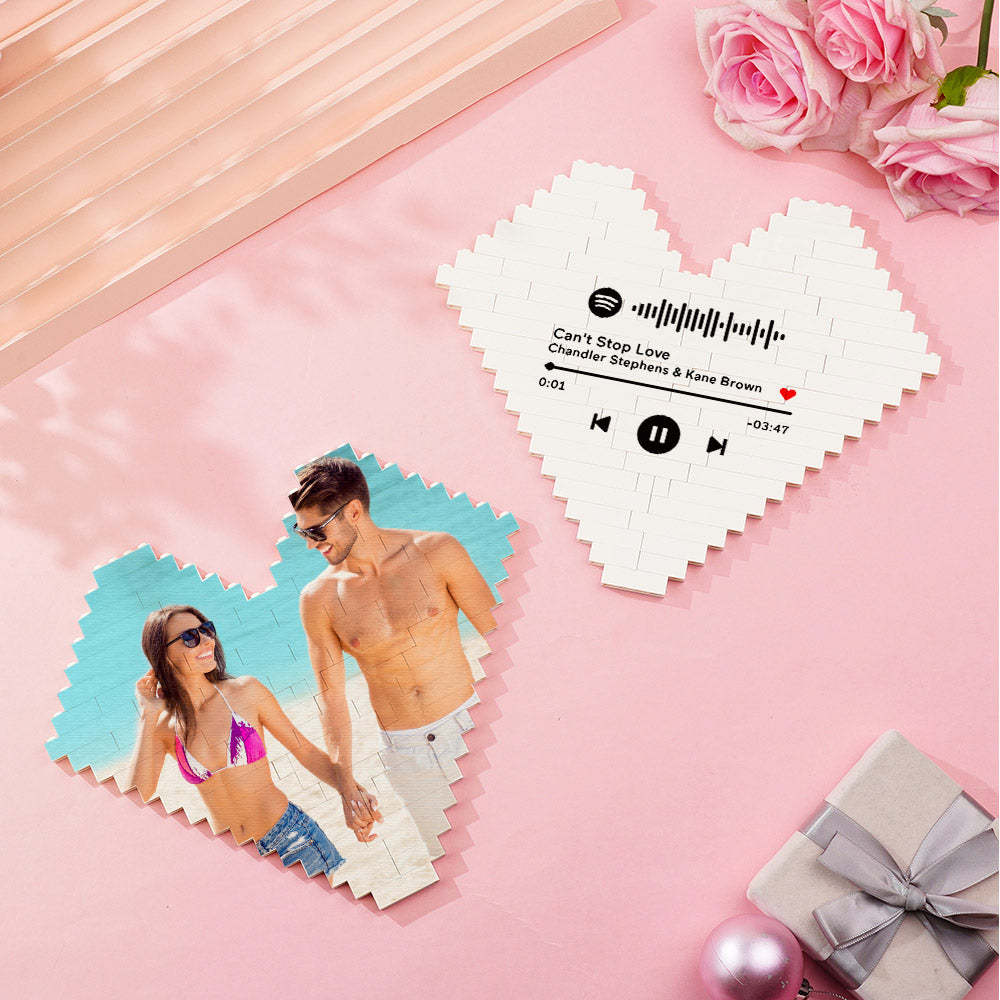 Brique De Construction Personnalisée Avec Code Musical, Bloc Photo Personnalisé En Forme De Cœur, Cadeau De Saint-valentin - 