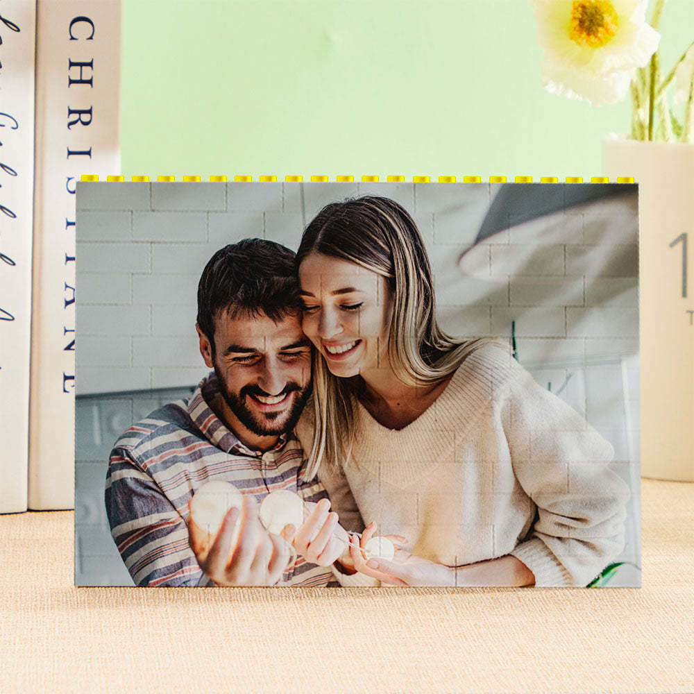 Bloc Photo Personnalisé Horizontal Multicolore En Briques De Construction - Cadeau De Noël - 