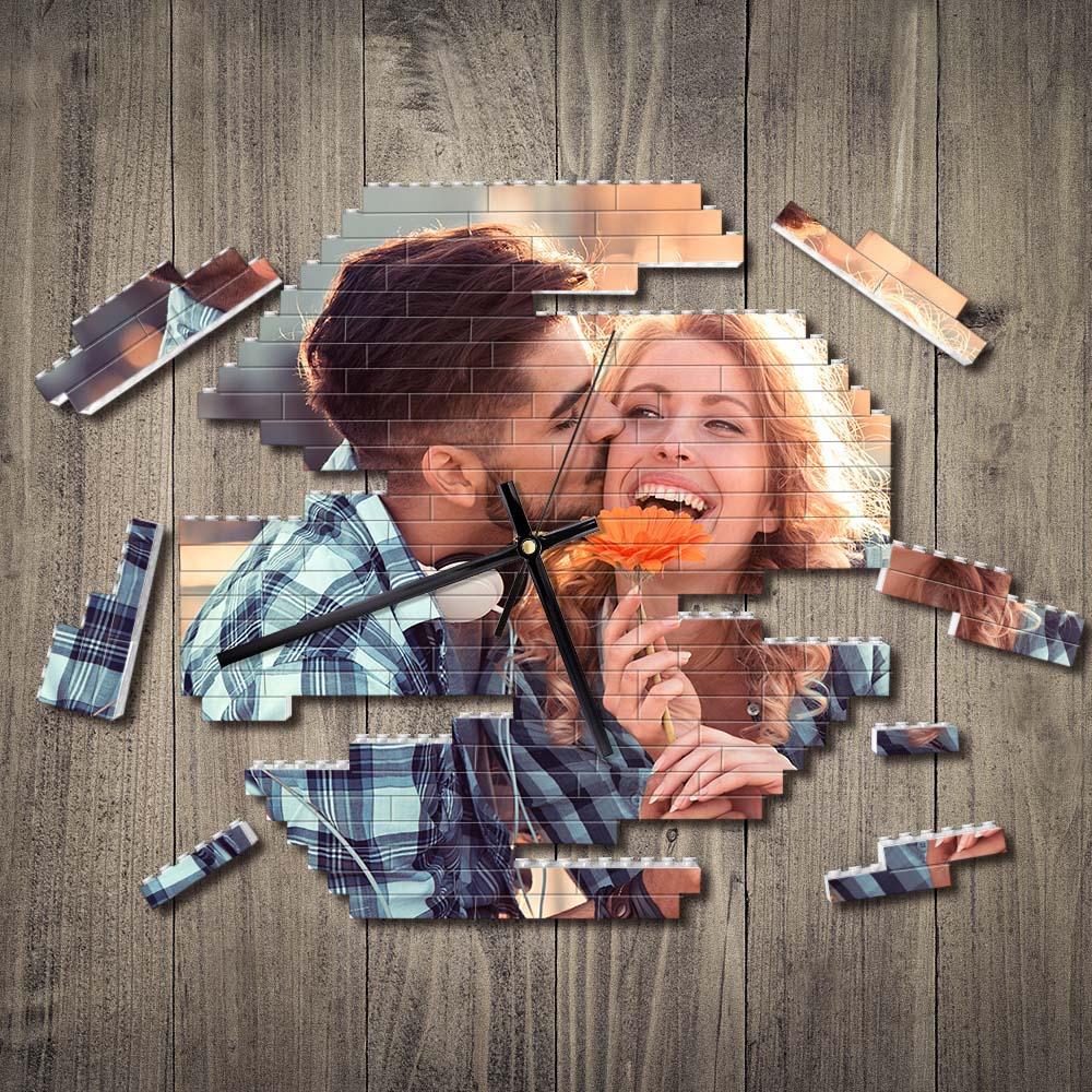 Blocs de construction personnalisés horloge murale Puzzle personnalisé Photo personnalisée horloge en brique cadeau de Couple - soufeelus