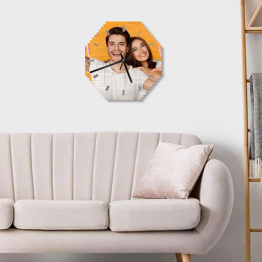 Bloc de construction personnalisé horloge murale personnalité Puzzle personnalisé Photo pointeur brique horloge - soufeelus