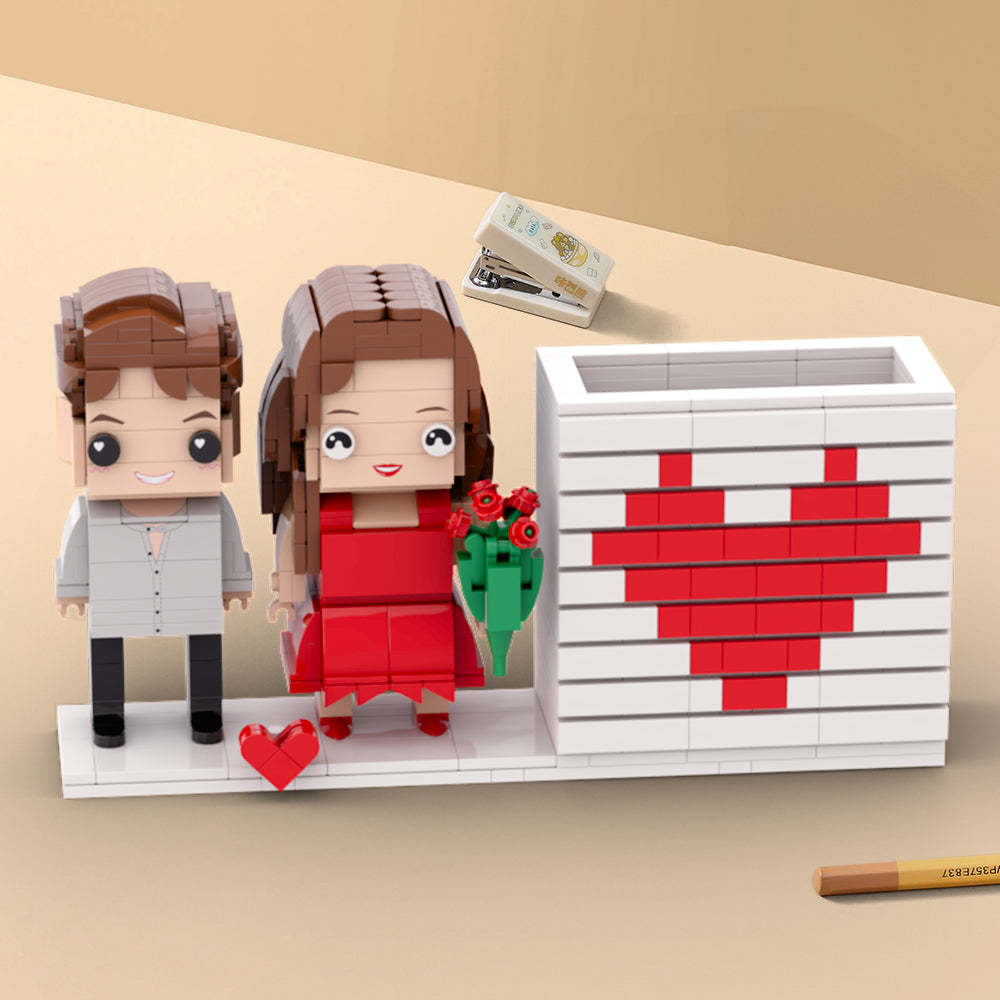 Cadeau Personnalisé Pratique Pour Couple Complet, Boîte À Crayons Personnalisée, Figurine En Brique, Cadeau Pour Les Couples Le Jour De La Saint-valentin, Visage Carré, Petit Bloc De Particules, Cadeau Pour Les Amoureux - minebrickfr