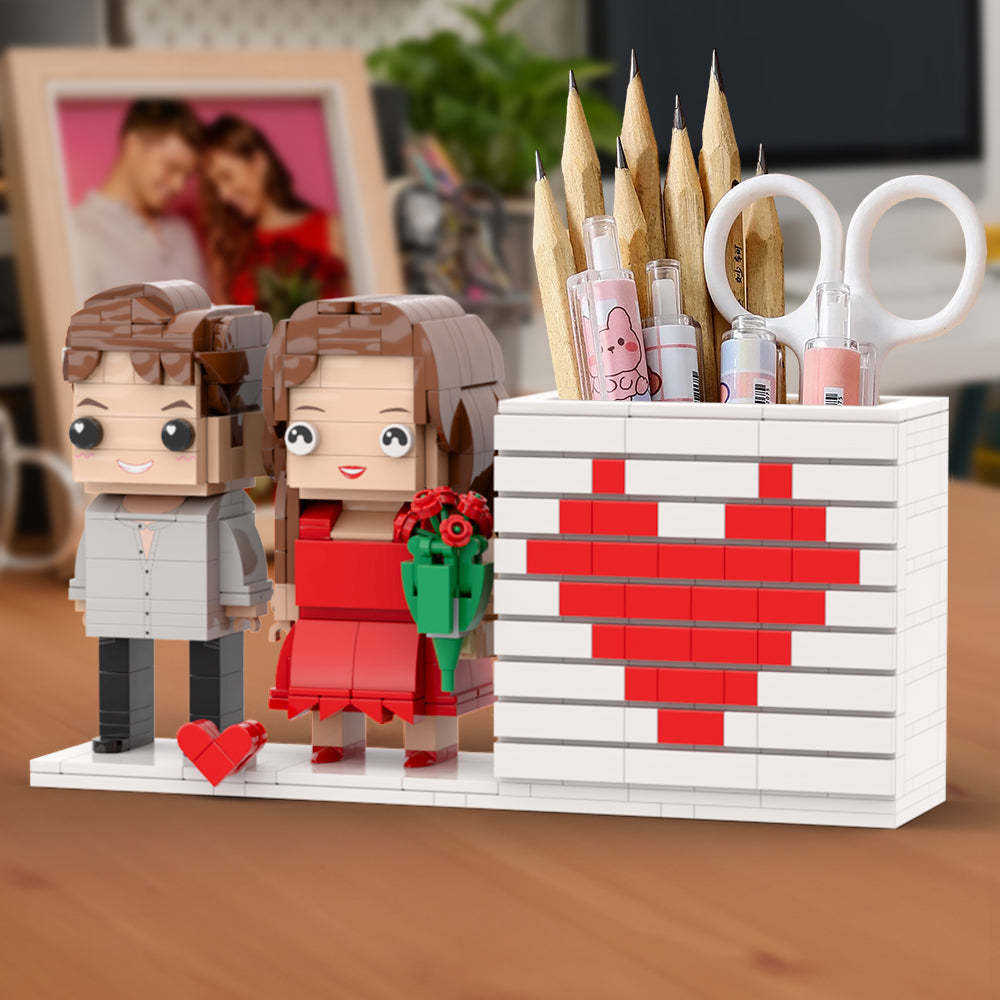Cadeau Personnalisé Pratique Pour Couple Complet, Boîte À Crayons Personnalisée, Figurine En Brique, Cadeau Pour Les Couples Le Jour De La Saint-valentin, Visage Carré, Petit Bloc De Particules, Cadeau Pour Les Amoureux - minebrickfr