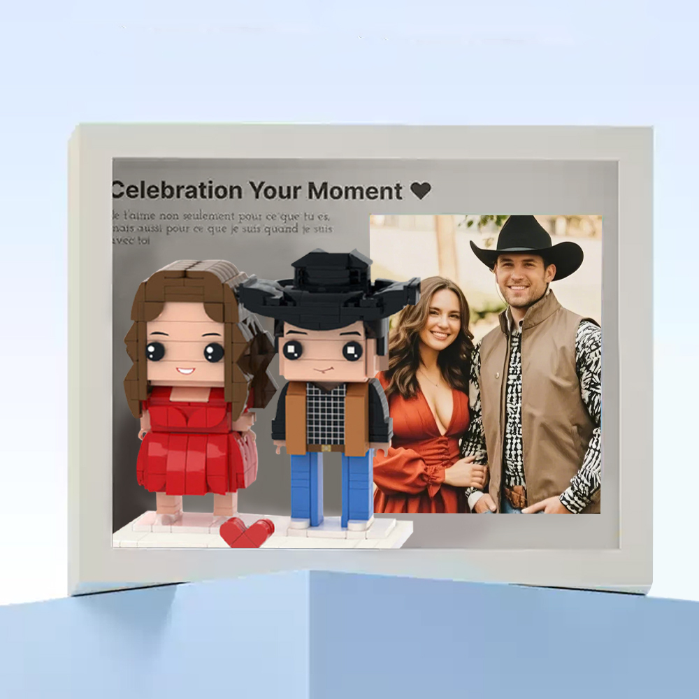 Cadre Photo Personnalisable Pour 2 Personnes, Cadeau De Couple, Corps Complet, Figurines En Brique Personnalisées - 