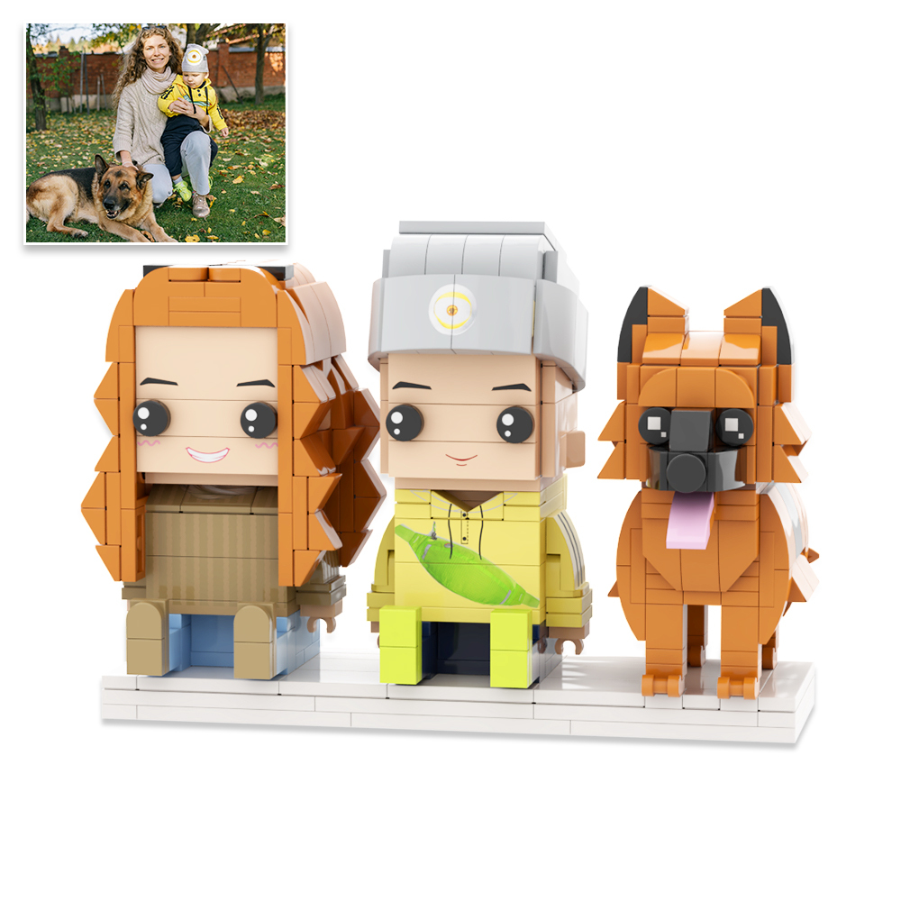 Custom Full Body 2 People with Cat Brick Figures Personalized Sitting Brick Figures - 