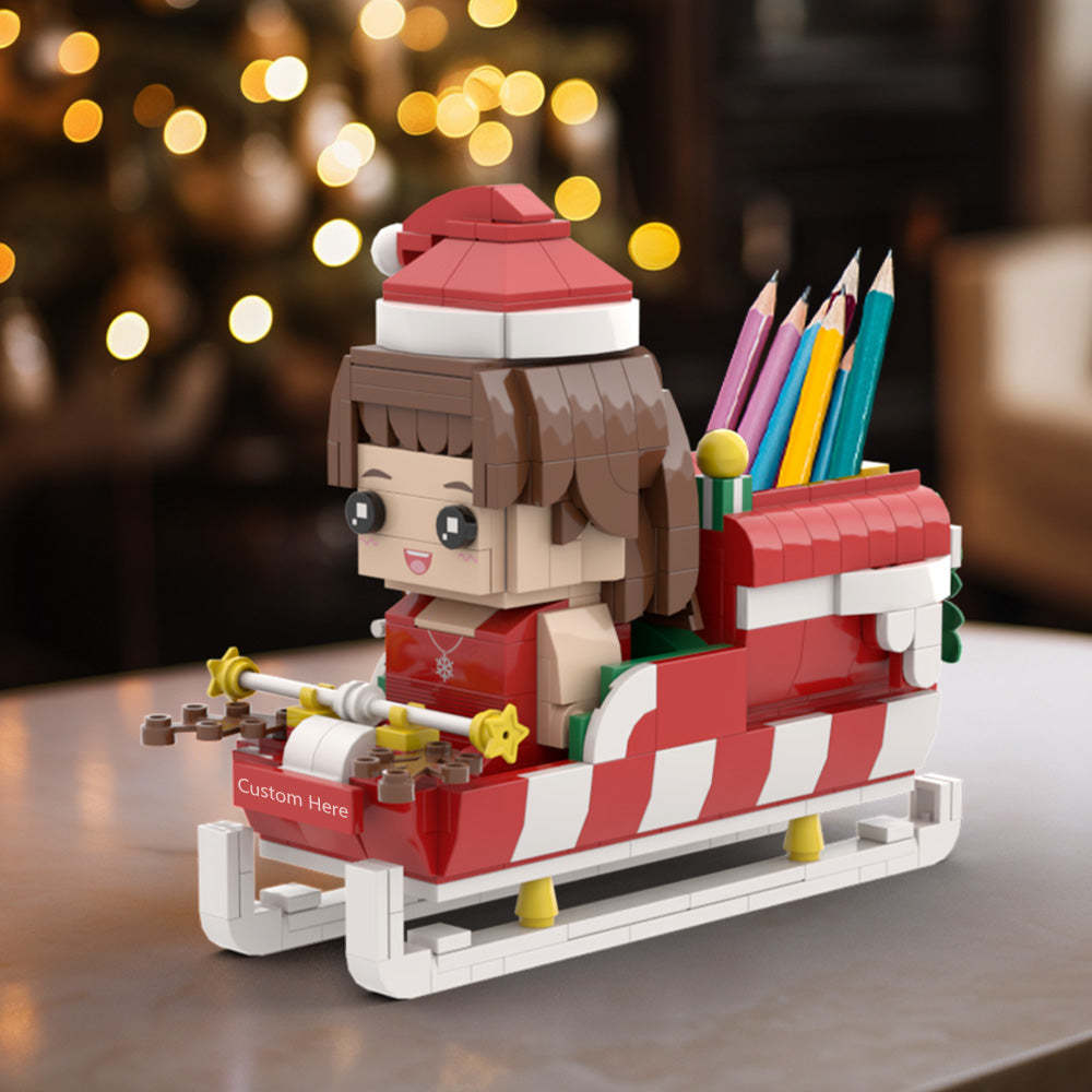 Jouets en Briques Personnalisés De Noël Personnalisées, Porte-stylo,Jouets en Briques Personnalisés Personnalisées Et Porte-stylo, Figurine En Brique Personnalisée Avec Traîneau Du Père Noël