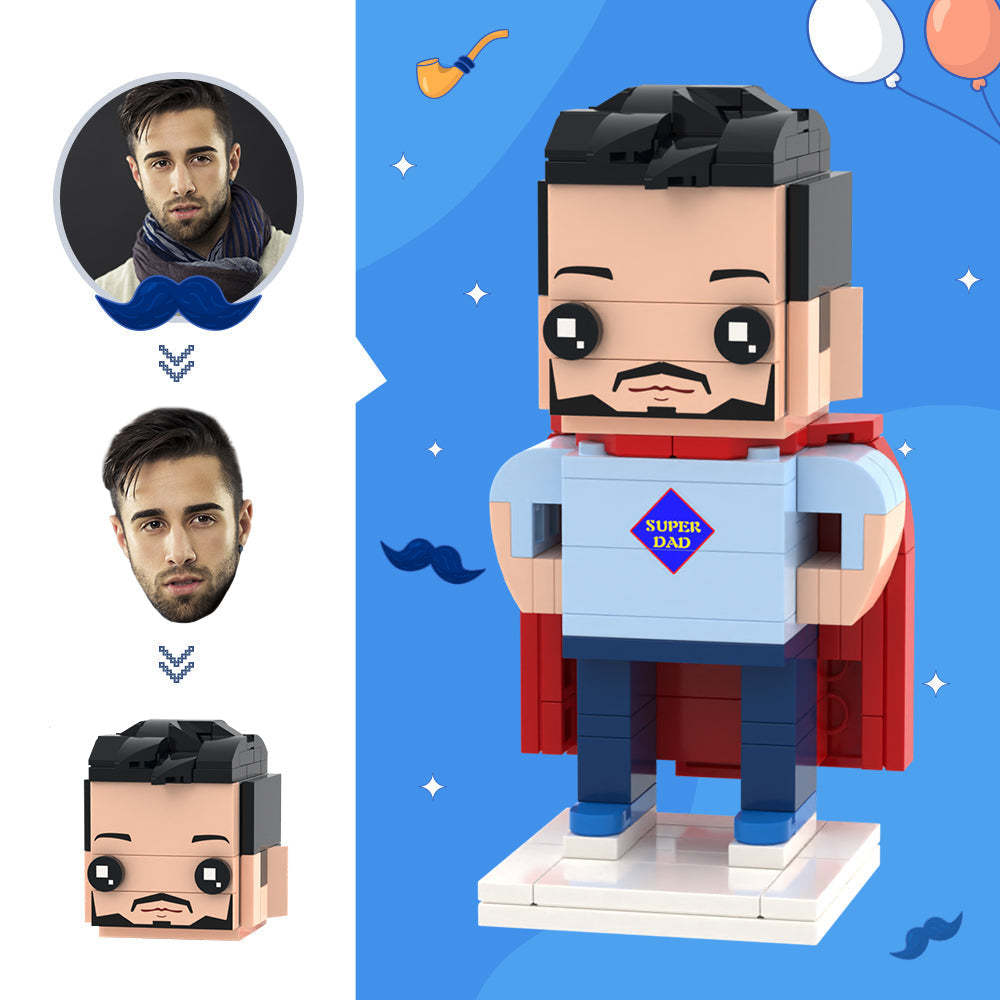 Cadeaux de fête des pères Figurines en brique à tête personnalisée Figurines en brique Super Dad Petit bloc de particules Jouet - MineBrick
