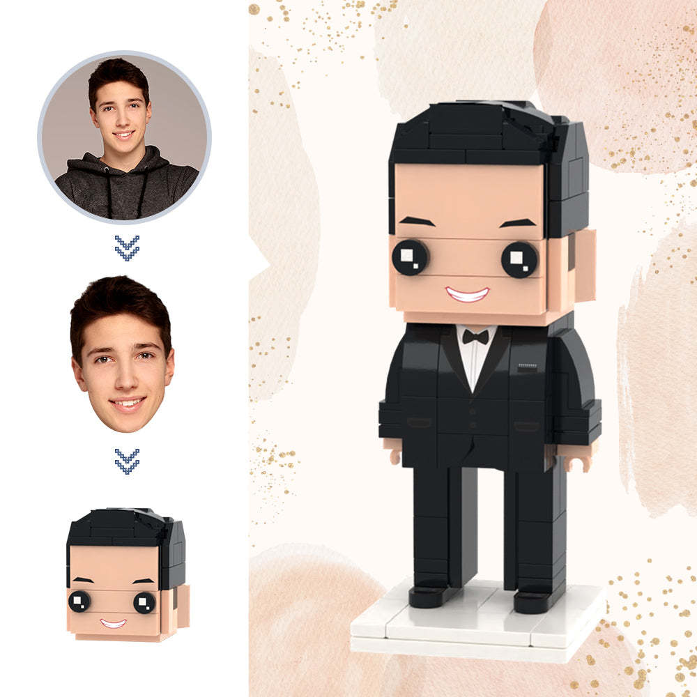 Cadeaux de mariage figurines de brique de tête personnalisées figurines de brique de costume noir jouet de bloc de petites particules - MineBrick