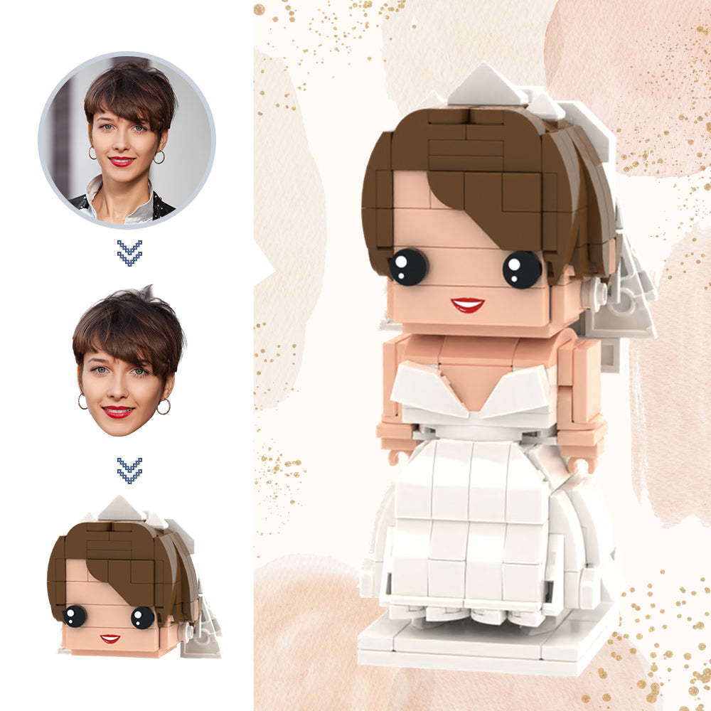 Cadeaux de mariage figurines de brique de tête personnalisées robes de mariée figurines de brique jouet de bloc de petites particules - MineBrick