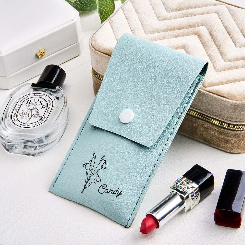 Trousse À Maquillage Personnalisée En Cuir Avec 8 Pinceaux De Maquillage, Motif Fleur De Naissance, Cadeau D'anniversaire Pour Elle - 