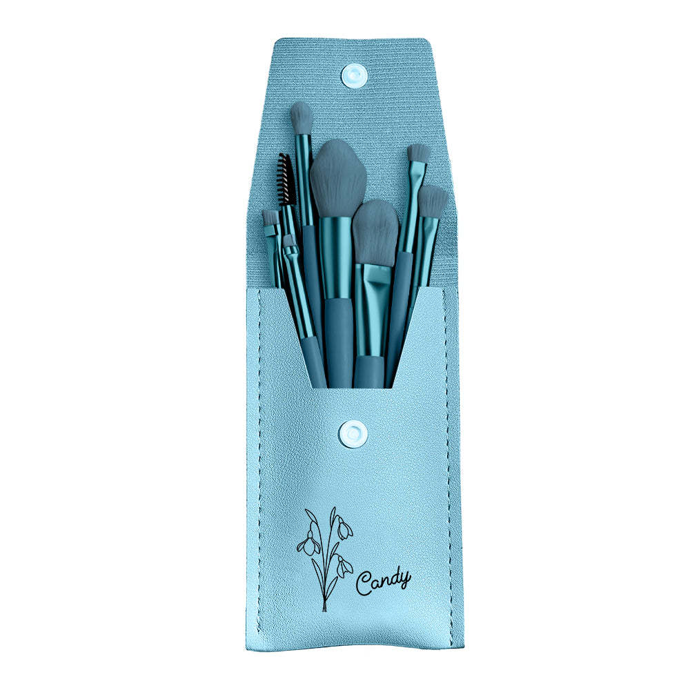 Trousse À Maquillage Personnalisée En Cuir Avec 8 Pinceaux De Maquillage, Motif Fleur De Naissance, Cadeau D'anniversaire Pour Elle - 