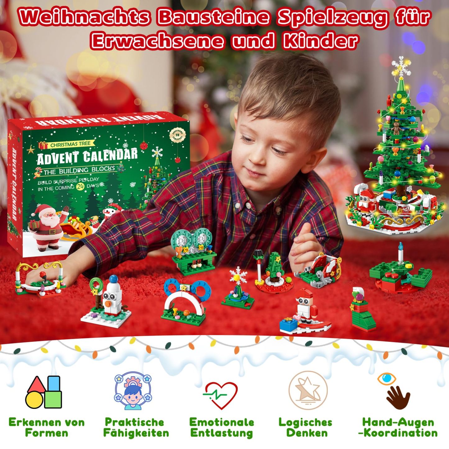 Calendrier De L'avent 2025 Pour Enfants, Jeu De Construction De Sapin De Noël Avec Lumières Led, Mini Blocs De Construction, Compte À Rebours De Noël 24 En 1, 701 Pièces, Cadeau De Noël Pour Garçons Et Filles Adultes. - 