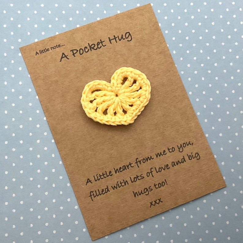 Yellow Pocket Hug Handmade Crochet Greeting Card Valentine’s Day 3D Knitted Card, Romantic Gift for Her - 