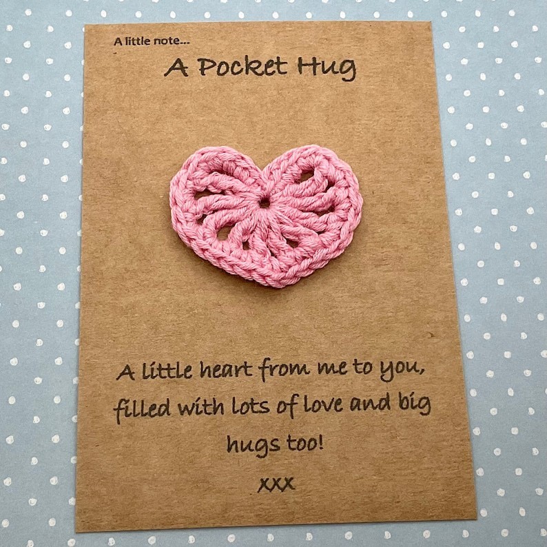 Pink Pocket Hug Handmade Crochet Greeting Card Valentine’s Day 3D Knitted Card, Romantic Gift for Her - 