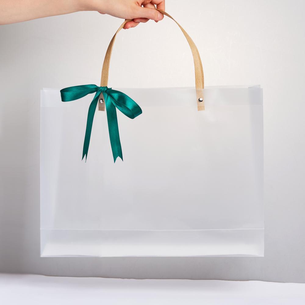 Sac Cadeau Transparent Avec Poignées, Sac En Plastique Blanc Givré Réutilisable Pour Cadeau - 