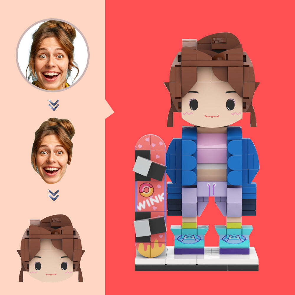 Figurines de tête personnalisées, bloc de petites particules, jouet, figurine de skateboard en brique personnalisable, cadeaux d'art en brique