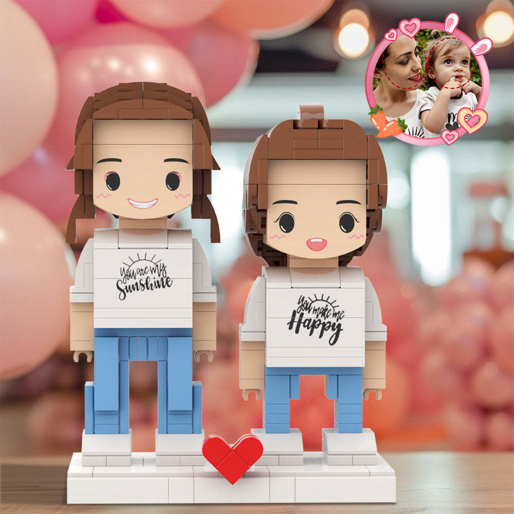 Cadeau Pour Maman Chemise Assortie You Are My Sunshine Tête Personnalisable 2 Personnes Figurines En Brique Personnalisées - minebrickfr