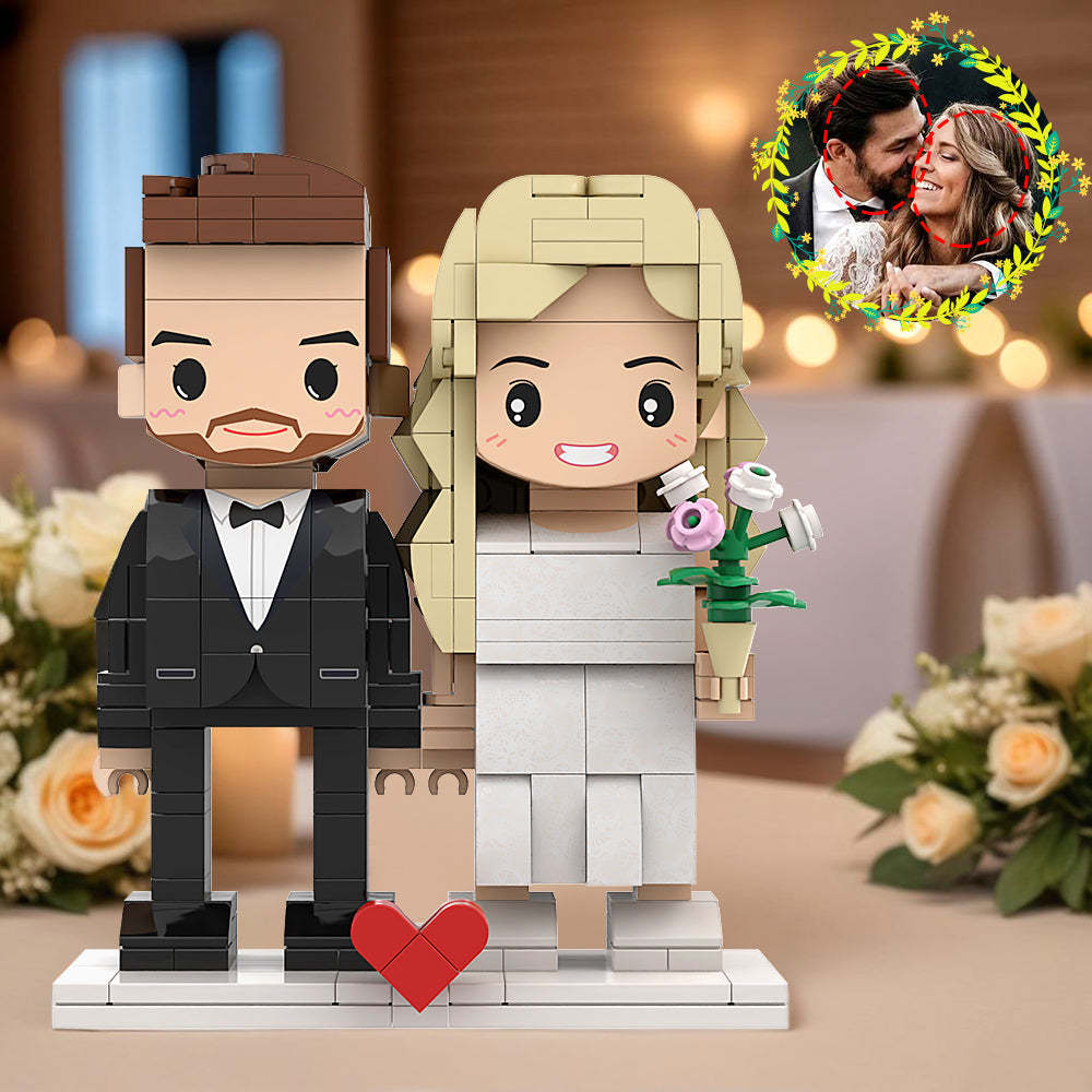 Robe De Mariée Et Costume Tout Simplement Parfaits Pour Les Mariés, Tête Ronde Personnalisable Pour 2 Personnes, Figurines En Brique Personnalisées, Souvenir D'anniversaire De Mariage - minebrickfr