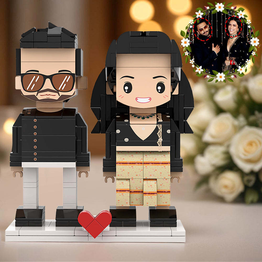 Robe De Mariée Indienne De Luxe Et Tenue Personnalisable Tête Ronde 2 Personnes Figurines En Brique Personnalisées Pour Couple Indien Pour Anniversaire De Mariage - minebrickfr