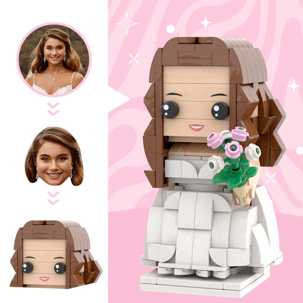 Robe De Mariée Blanche Angélique Classique Avec Un Bouquet Pour Femme Figurines En Brique À Tête Personnalisée Figurines En Brique Personnalisées Petit Bloc De Particules Anniversaire De Mariage Cadeau De Mariée Pour La Fille Que Vous Aimez - minebrickfr
