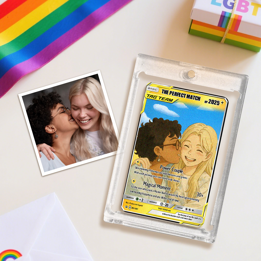 Carte Pokémon Tag Team Personnalisée, Portrait De Couple Animé, Cadeau Lgbtq, Art Mignon Assorti - 