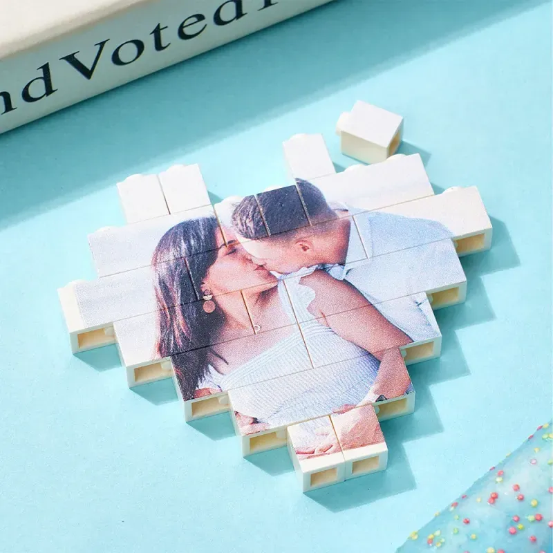 Cadeau D'anniversaire De Mariage : Brique De Construction Personnalisée En Forme De Cœur Avec Photo. - 