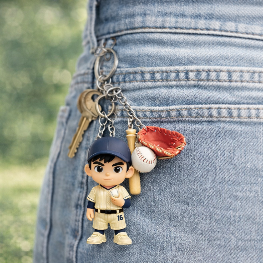Porte-clés Figurine 3d Personnalisée Avec Photo - Mini Figurine Personnalisée À Partir De Votre Photo - Porte-clés Joueur De Baseball 3d Personnalisé - Cadeau Pour Les Fans - Souvenir Des Jours De Match - Amateurs De Sport - 